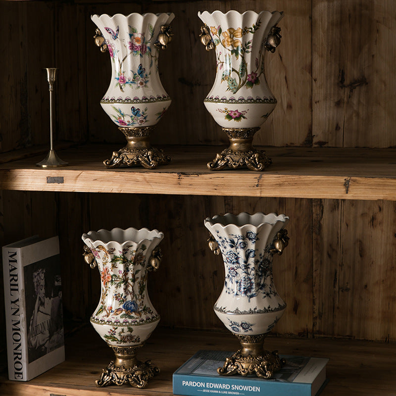 American Ice Crack Ceramic Vase Hand Painted Classical Porcelain Crafts Desk Living Room Decorative Flowers Vases