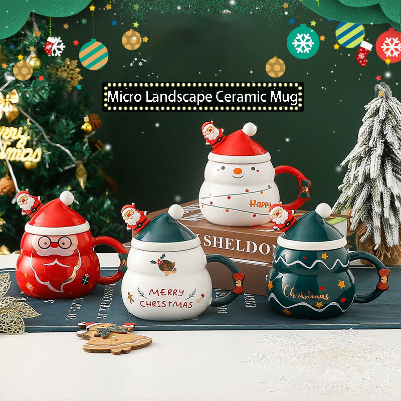 Creative Christmas Ceramic Mug with Lid and SpoonNew cross-border cartoon Father Christmas Mug Gift Mug Gift Set