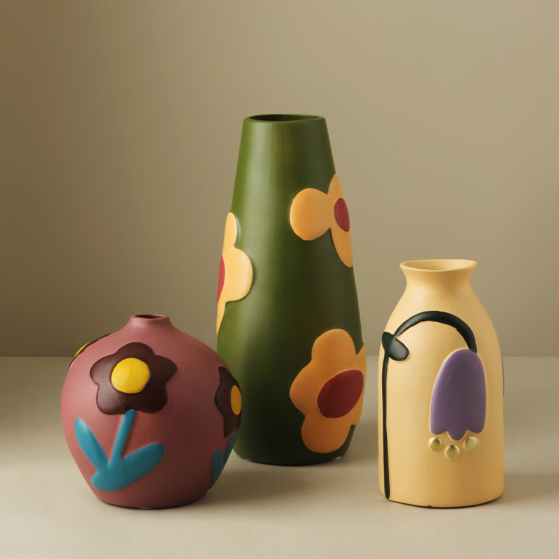 Scandinavian Morandi Painted Ceramic Vase Living Room Flower Arrangement Creative Home Accessories