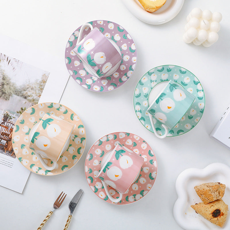 Ceramic Coffee Cup and Saucer Set INS Style Tulip Afternoon Tea Cup Creative Accompaniment Niche Premium Feeling Cups
