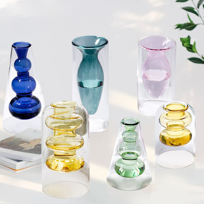Stained Glass Vase Double Layer Scandinavian ins Fireless Rattan Aromatherapy Vase High Borosilicate Arrangement Living Room Inserts Flower Hydroponics
