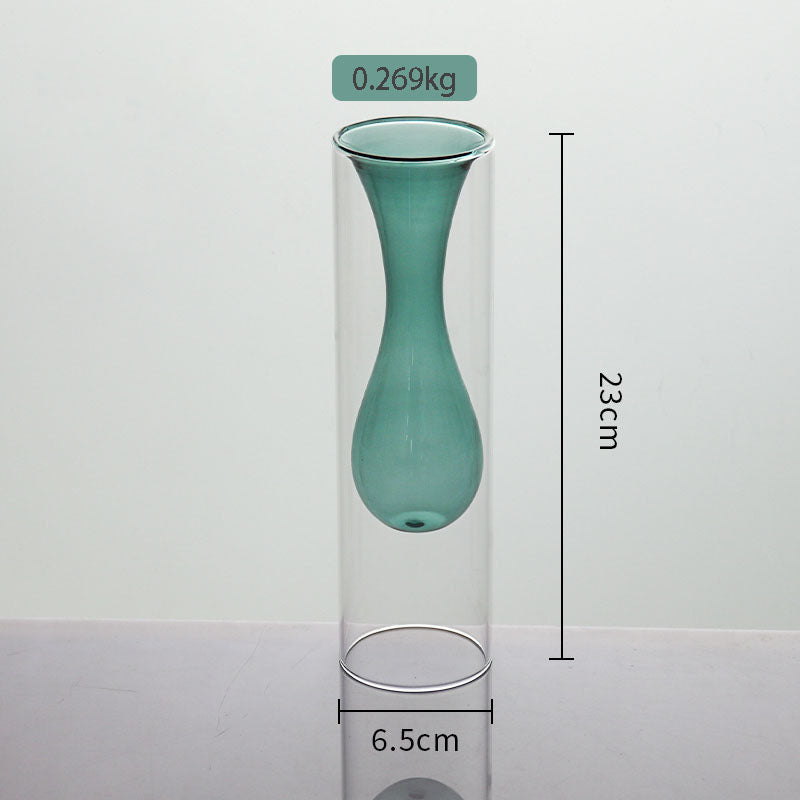 Stained Glass Vase Double Layer Scandinavian ins Fireless Rattan Aromatherapy Vase High Borosilicate Arrangement Living Room Inserts Flower Hydroponics