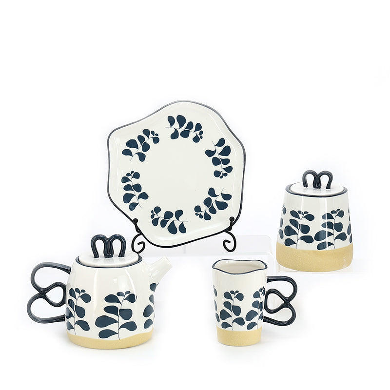 japanese retro creative blue flower pottery household ceramic dinner set dinnerware deep plate