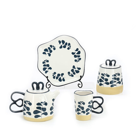 japanese retro creative blue flower pottery household ceramic dinner set dinnerware deep plate