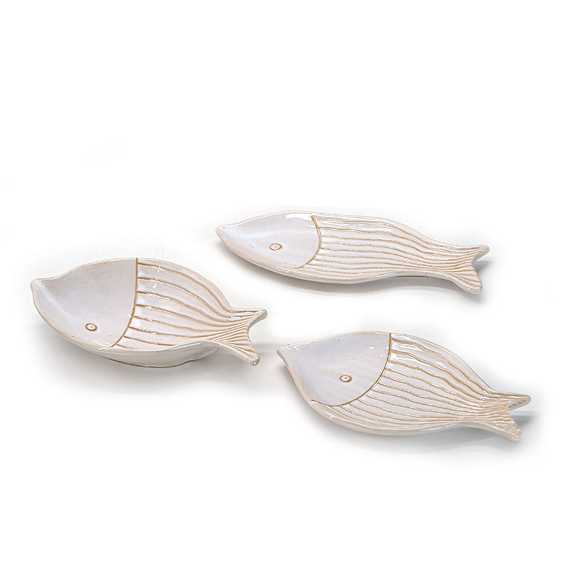 Ceramic Dinnerware Set  Bisque Fish Plates Set Of 3