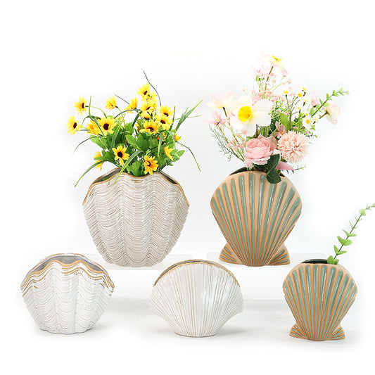 Modern Shell Ceramic Vase- Glossy Finish Decorative vase, Coral Boho Vase for Home Decor Aesthetic, Shelf Decor, Coffee Table, Entryway, Mantle