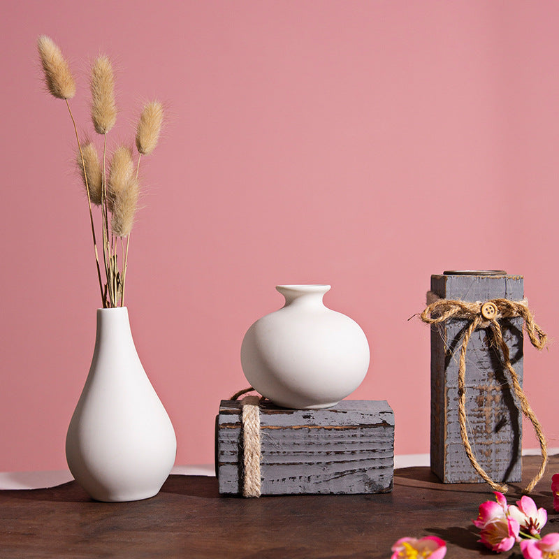 Ins Flower Arrangement Ceramic Small Vase White Vase Crafts Flower Arrangement Aromatherapy Vase Living Room Ceramic Wholesale