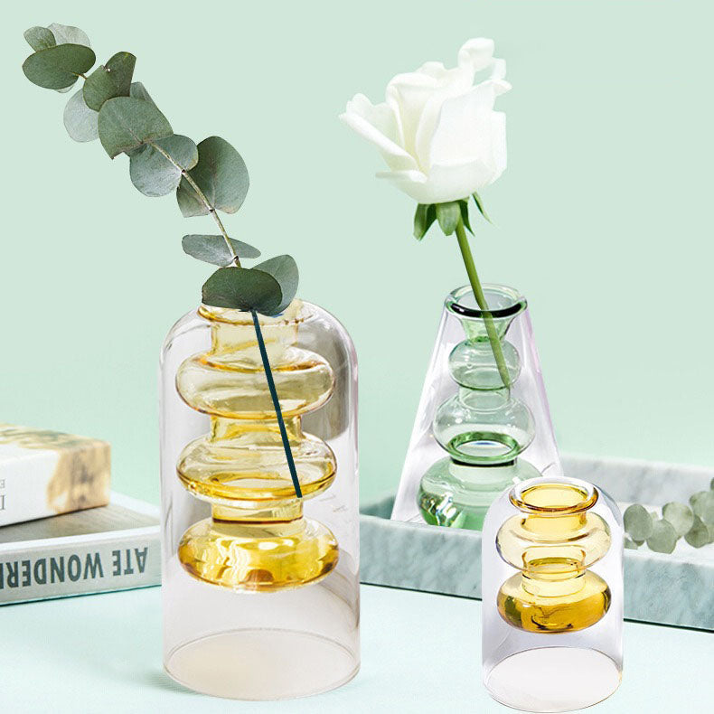 Stained Glass Vase Double Layer Scandinavian ins Fireless Rattan Aromatherapy Vase High Borosilicate Arrangement Living Room Inserts Flower Hydroponics