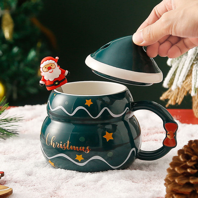 Creative Christmas Ceramic Mug with Lid and SpoonNew cross-border cartoon Father Christmas Mug Gift Mug Gift Set
