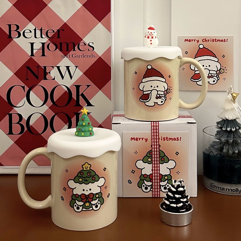 Korean Cream Christmas Mug Cute Puppy High Temperature Mug Couple Model Milk Coffee Mug Gift Set
