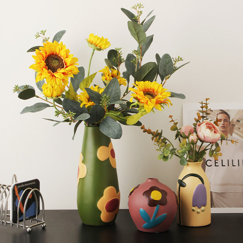 Scandinavian Morandi Painted Ceramic Vase Living Room Flower Arrangement Creative Home Accessories