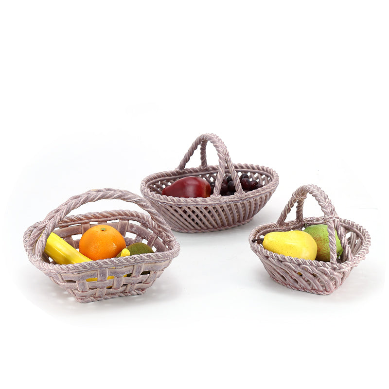 Handmade custom design fruit and vegetable basket woven ceramic storage basket for bread