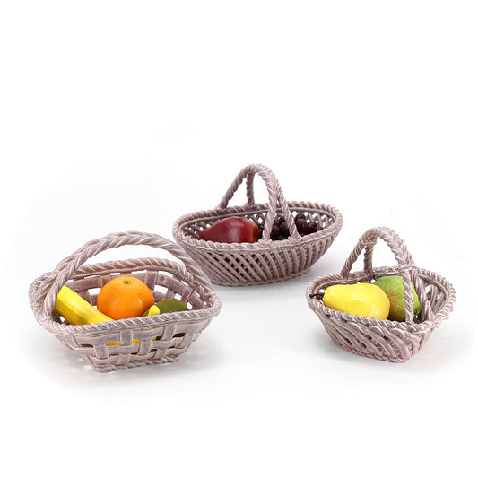 Handmade custom design fruit and vegetable basket woven ceramic storage basket for bread