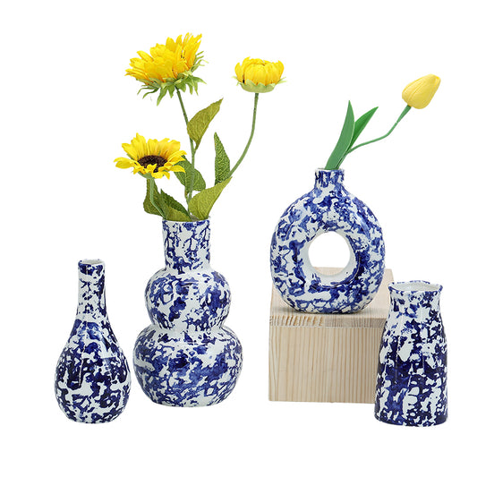 Dandat 4 Pieces Porcelain Vases Blue and White Ceramic  Vase  Chinoiserie Vase Vintage Flower Vase for Home Living Room Bookshelf Decor (Rustic)