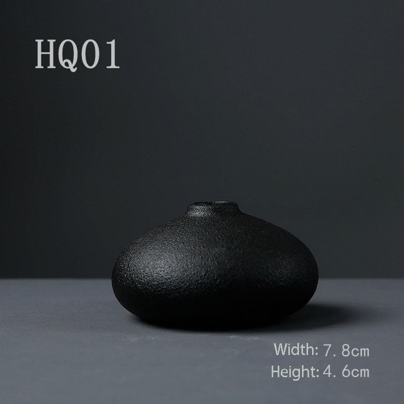 Black Zen Ceramic Small Vase Flower Arrangement Japanese Hydroponic Container Flower Arrangement Home Gardening Tea Ceremony Ornament
