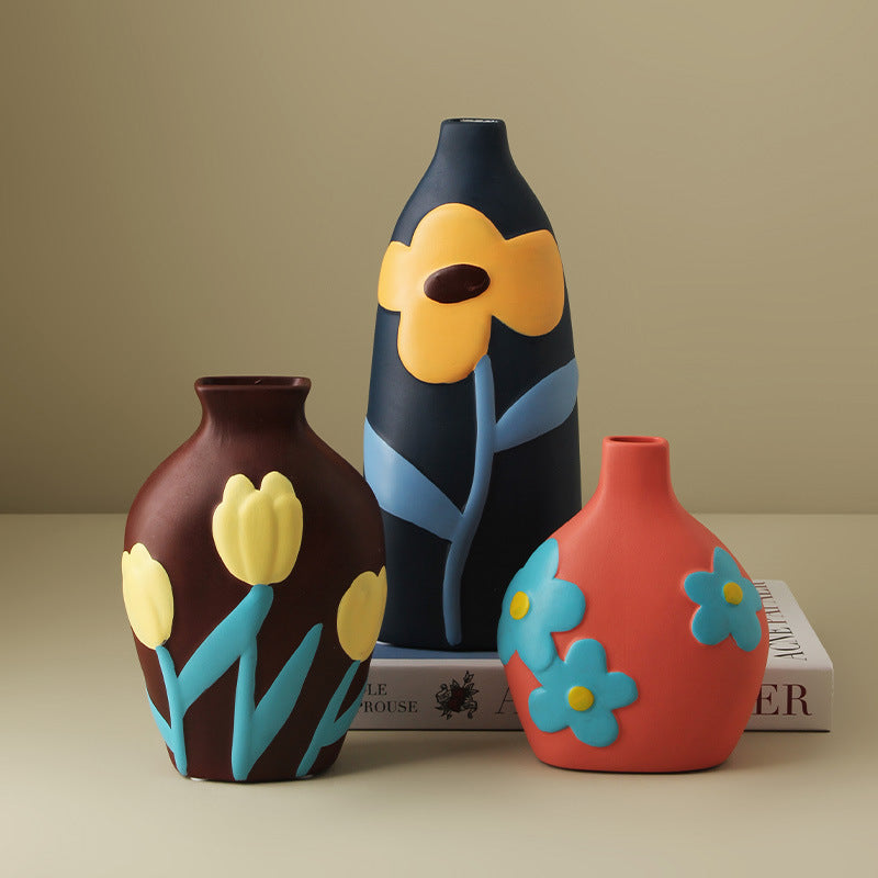 Scandinavian Morandi Painted Ceramic Vase Living Room Flower Arrangement Creative Home Accessories