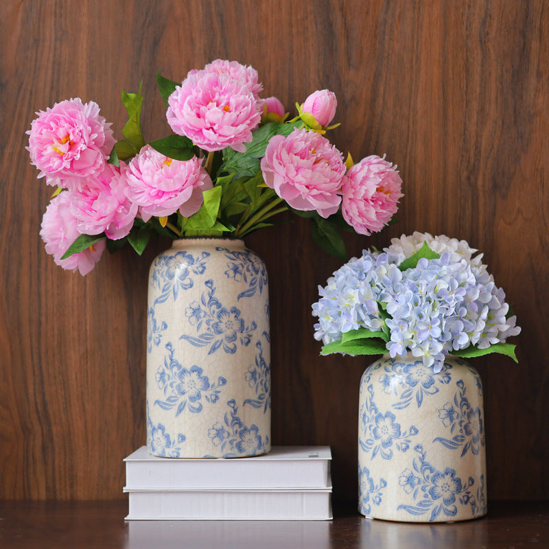 Chinese Style Ceramic Flower Vase Home Blue and White Porcelain Vase Ceramic Vase For Hotel Home Office Decor Unique Design Oriental Blue and White Floral Vases For Ornaments Home Garden