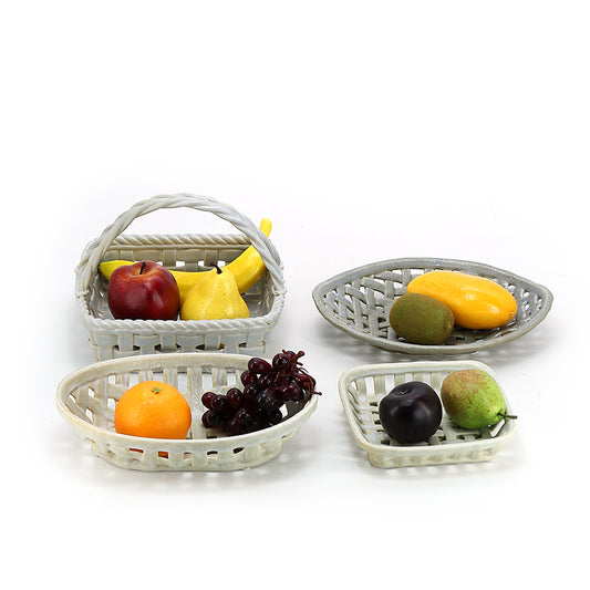 Woven ceramic basket with light coloured fruits Lattice hollow grapes or bananas or apples ceramic basket