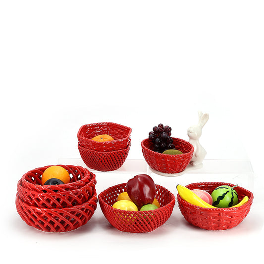 Ceramic woven fruit plate Ceramic Fruit Bowl for Kitchen Countertop, Large Fruit Basket for Dining Table Countertop, Woven Fruit Bowl for Home Decoration