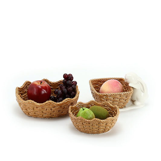 Handmade custom design fruit and vegetable bread basket woven ceramic storage basket