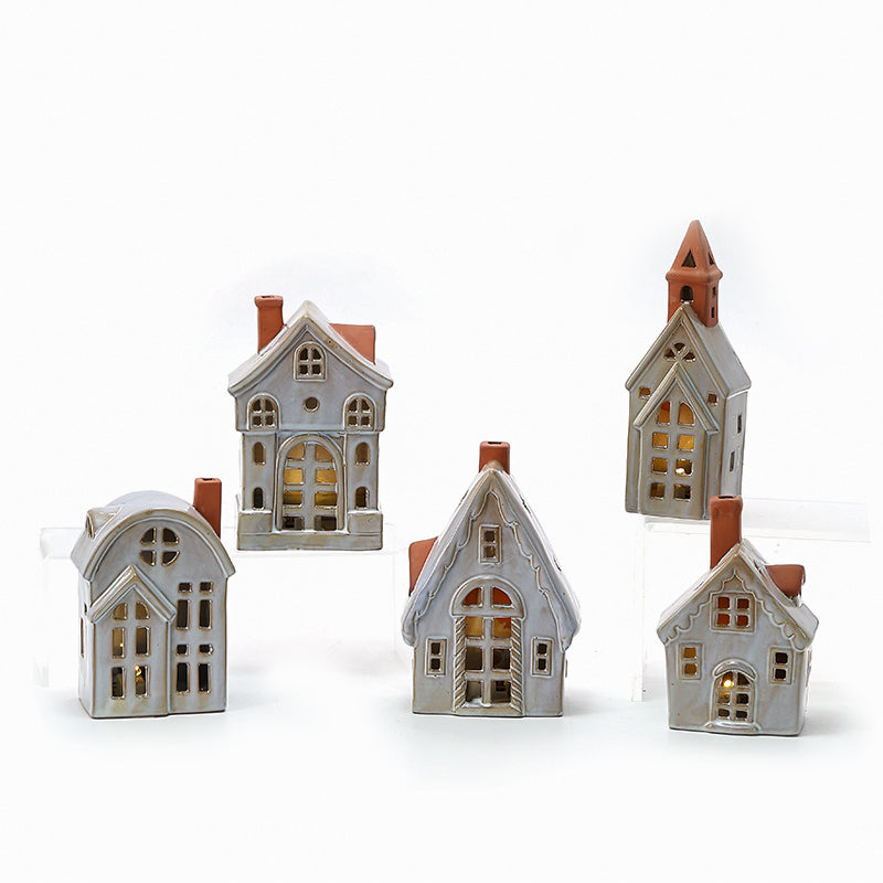 Customised Christmas  Decorations  Christmas table  Decor  Decorations Small LED Lights Ceramic Christmas Ornaments  Village House