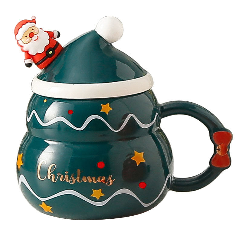 Creative Christmas Ceramic Mug with Lid and SpoonNew cross-border cartoon Father Christmas Mug Gift Mug Gift Set