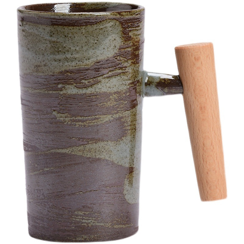 Retro Ceramic Mug Household Simple Creative Wooden Handle Japanese Rough Ceramic Couple Coffee Cup Tea Cup Drinking Mug