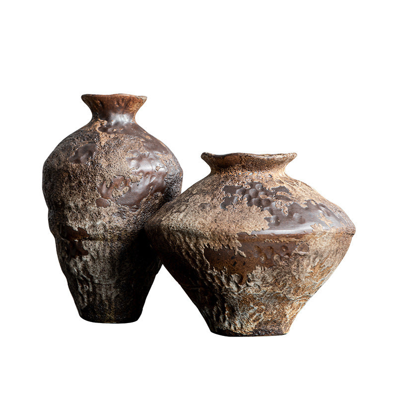 Jingdezhen Retro Nostalgia Ceramic Vase Wabi-Sabi Style Zen Arrangement Flower Arrangement B&B Hotel Handmade Large Rough Pottery Jar