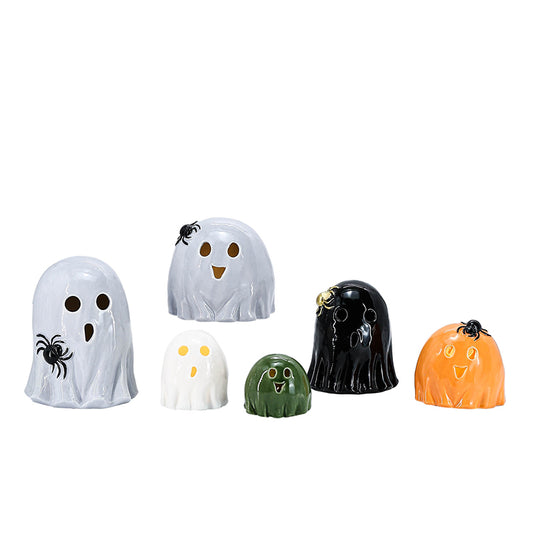 Halloween Ornaments Ceramic White Figurine Holiday Decoration Porcelain Desktop Statue LED Lights