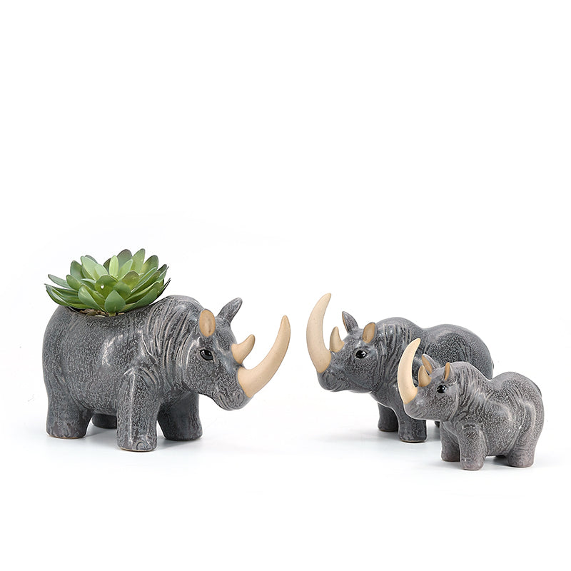 Rhino Plant Box Dark Mini Ceramic Planter Cute Animal Succulent Planter Decoration