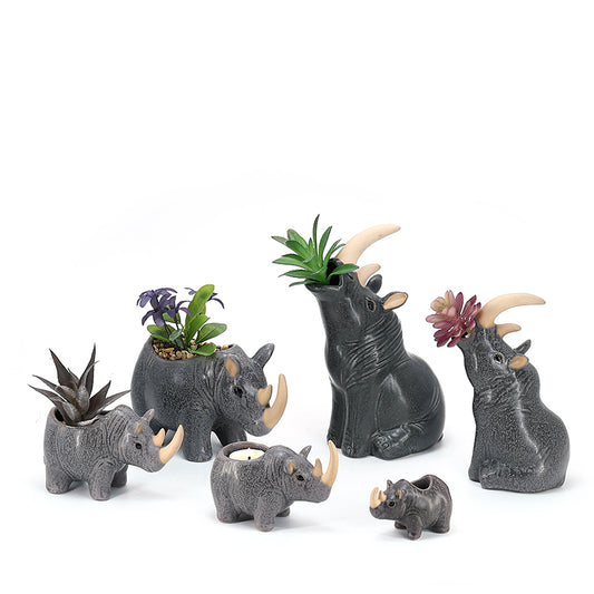Rhino Plant Box Dark Mini Ceramic Planter Cute Animal Succulent Planter Decoration