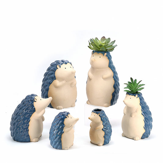 Small Ceramic Planter, Vintage Animal Planter Ceramic Planter Succulent Pots Cactus Pots, Office Home Desktop Decorations - Plants (Hedgehog Pots) Blue Not Included