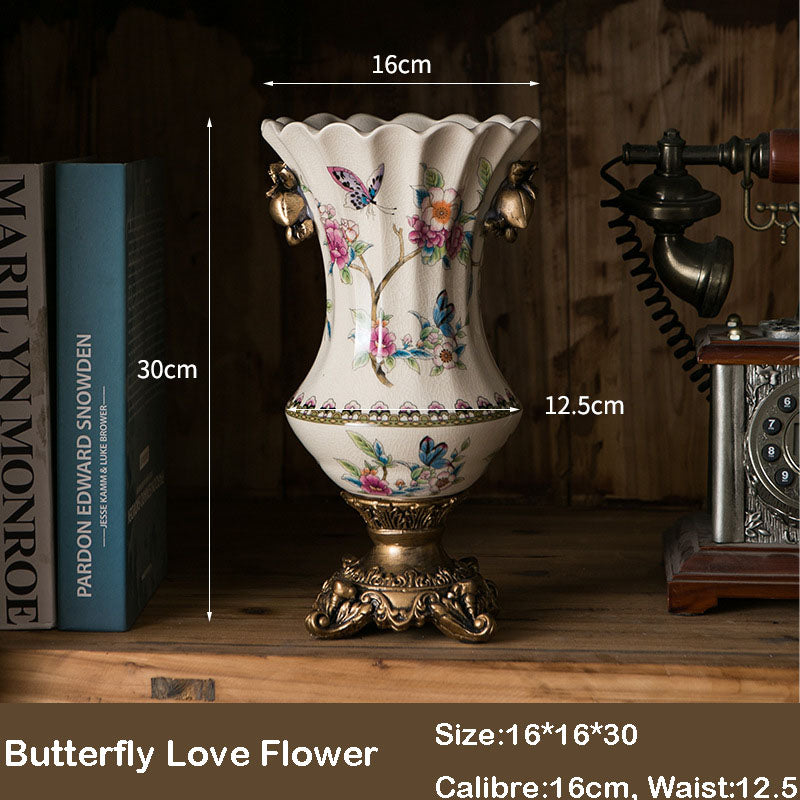 American Ice Crack Ceramic Vase Hand Painted Classical Porcelain Crafts Desk Living Room Decorative Flowers Vases
