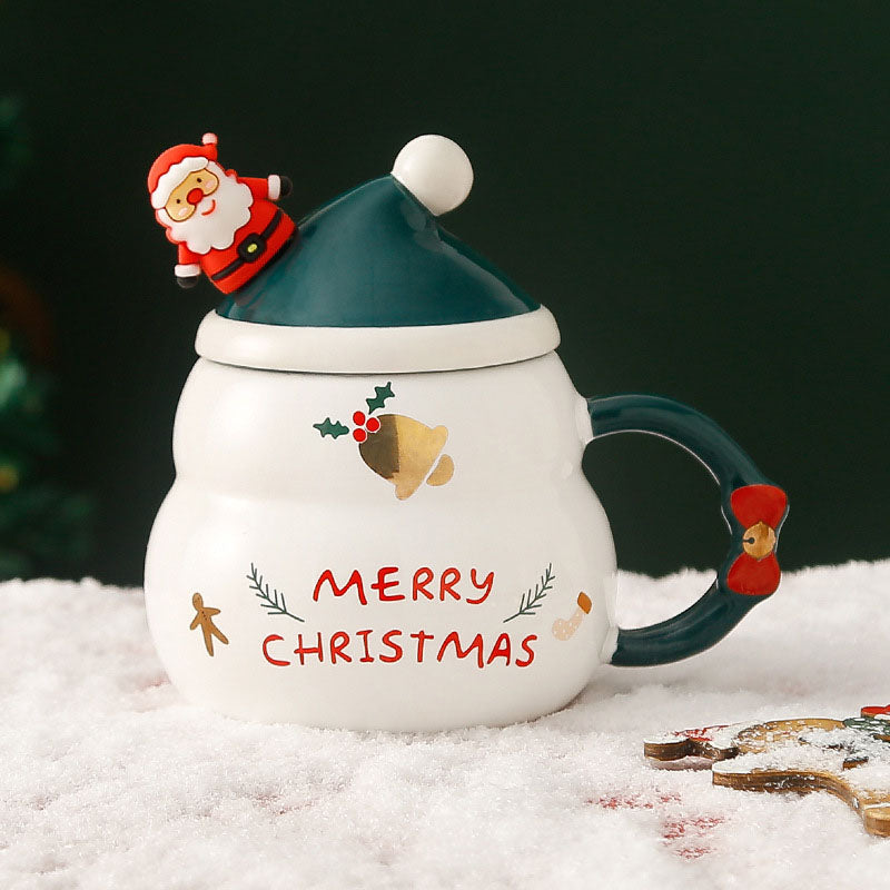 Creative Christmas Ceramic Mug with Lid and SpoonNew cross-border cartoon Father Christmas Mug Gift Mug Gift Set