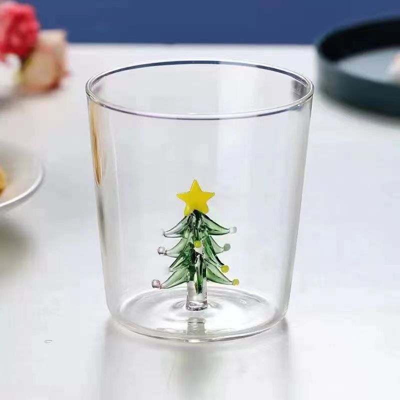High-value Ins Christmas Glass Creative Three- Dimensional Mug Glass Heat-resistant Three-dimensional Cartoon Christmas Gift Mug