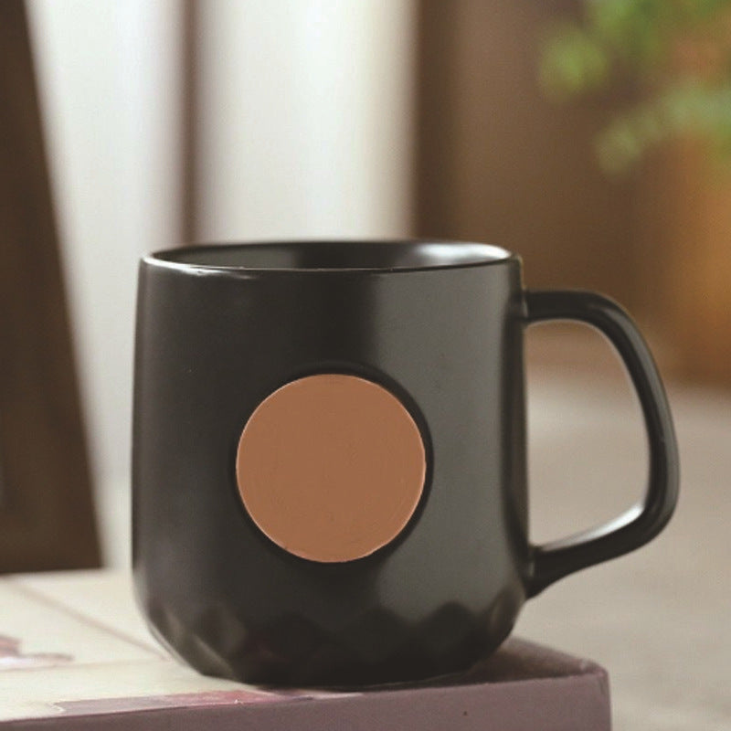 Vintage Embossed Copper Plaque Mug School Cultural and Creative Copper Medallion Ceramic Mug Business Gifts Coffee Mug Can Be Engraved