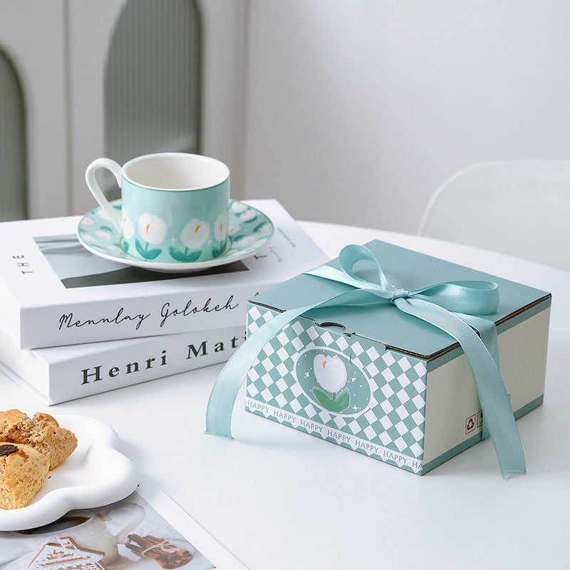 Ceramic Coffee Cup and Saucer Set INS Style Tulip Afternoon Tea Cup Creative Accompaniment Niche Premium Feeling Cups