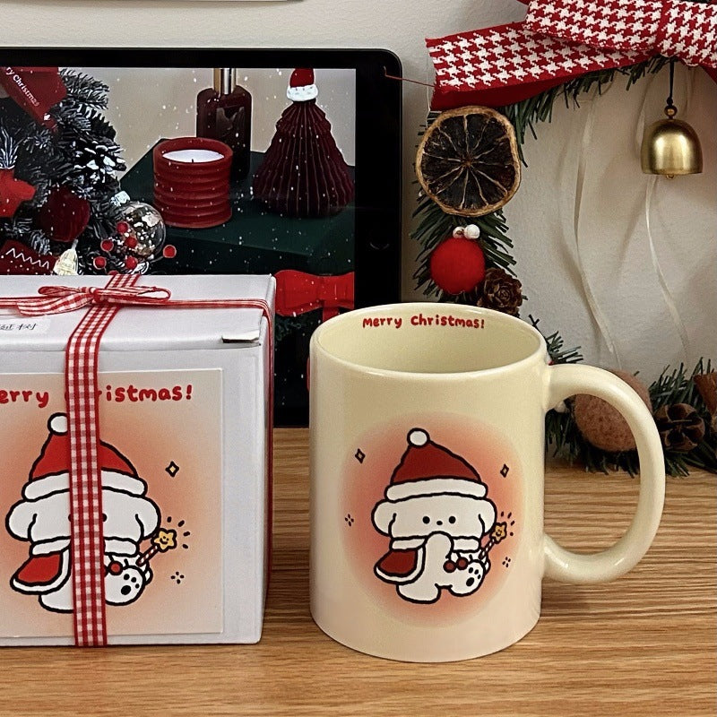Korean Cream Christmas Mug Cute Puppy High Temperature Mug Couple Model Milk Coffee Mug Gift Set