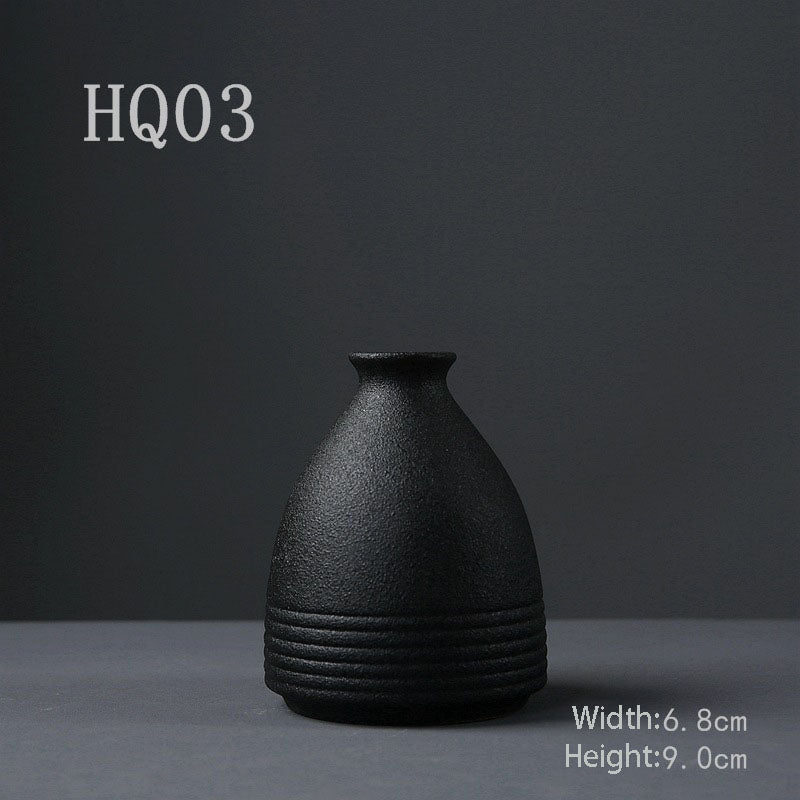 Black Zen Ceramic Small Vase Flower Arrangement Japanese Hydroponic Container Flower Arrangement Home Gardening Tea Ceremony Ornament