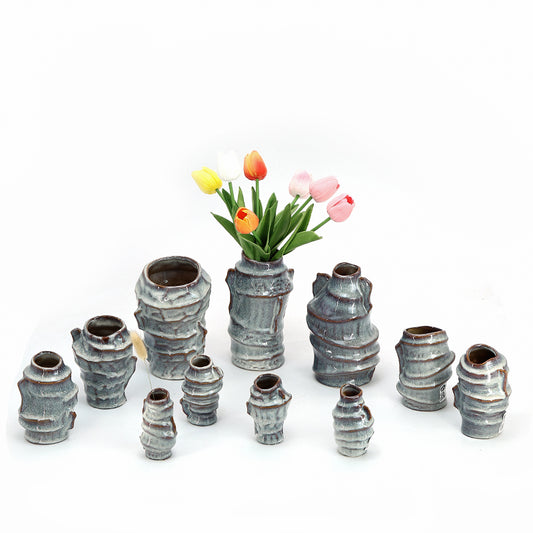 Set of 11 Small  Ceramic Bud Vases for Home Decor | Boho Vases for Dry Flowers + House Plants | Wedding, Home, Centerpiece, Modern, Minimalist