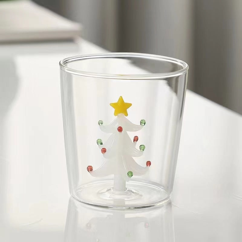 High-value Ins Christmas Glass Creative Three- Dimensional Mug Glass Heat-resistant Three-dimensional Cartoon Christmas Gift Mug