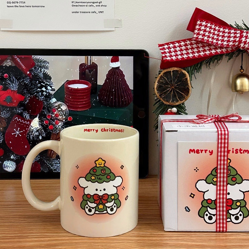 Korean Cream Christmas Mug Cute Puppy High Temperature Mug Couple Model Milk Coffee Mug Gift Set