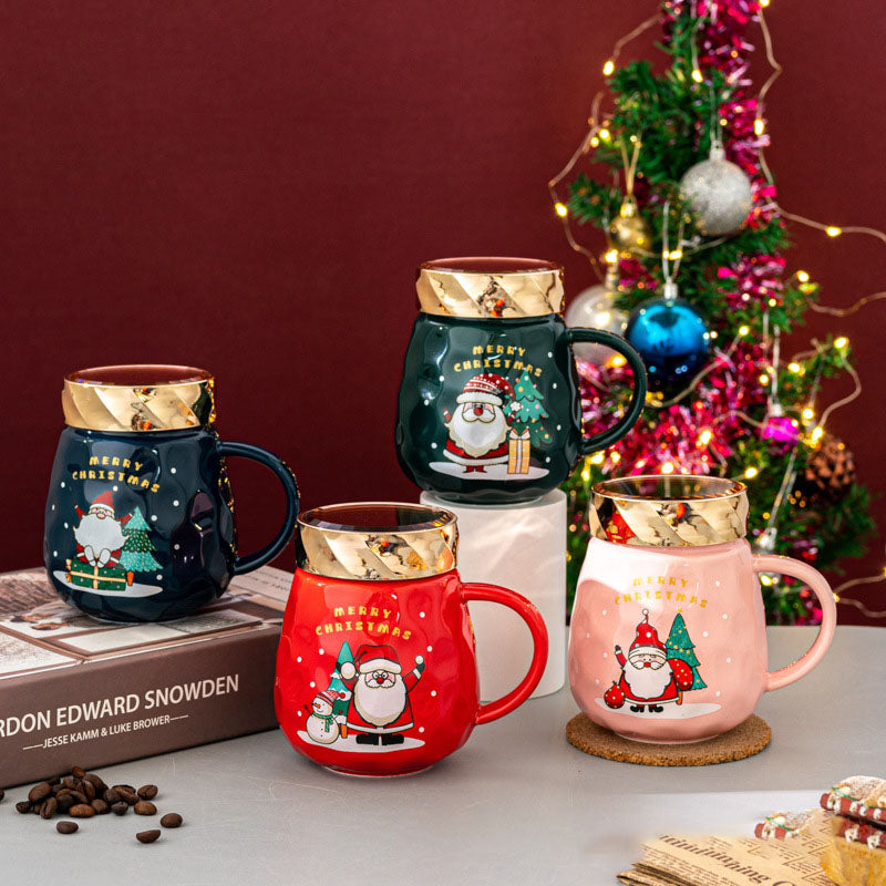 Cartoon Father Christmas Ceramic Mug with Lid Mug Home Christmas Gift Mug High-value Companion Gift