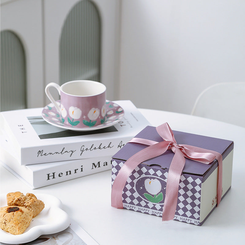 Ceramic Coffee Cup and Saucer Set INS Style Tulip Afternoon Tea Cup Creative Accompaniment Niche Premium Feeling Cups