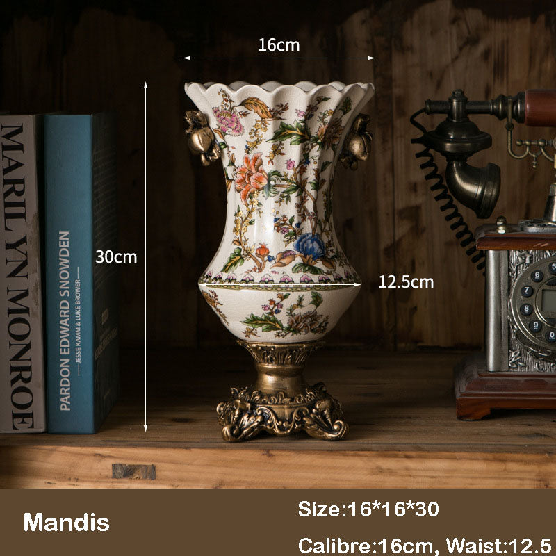 American Ice Crack Ceramic Vase Hand Painted Classical Porcelain Crafts Desk Living Room Decorative Flowers Vases