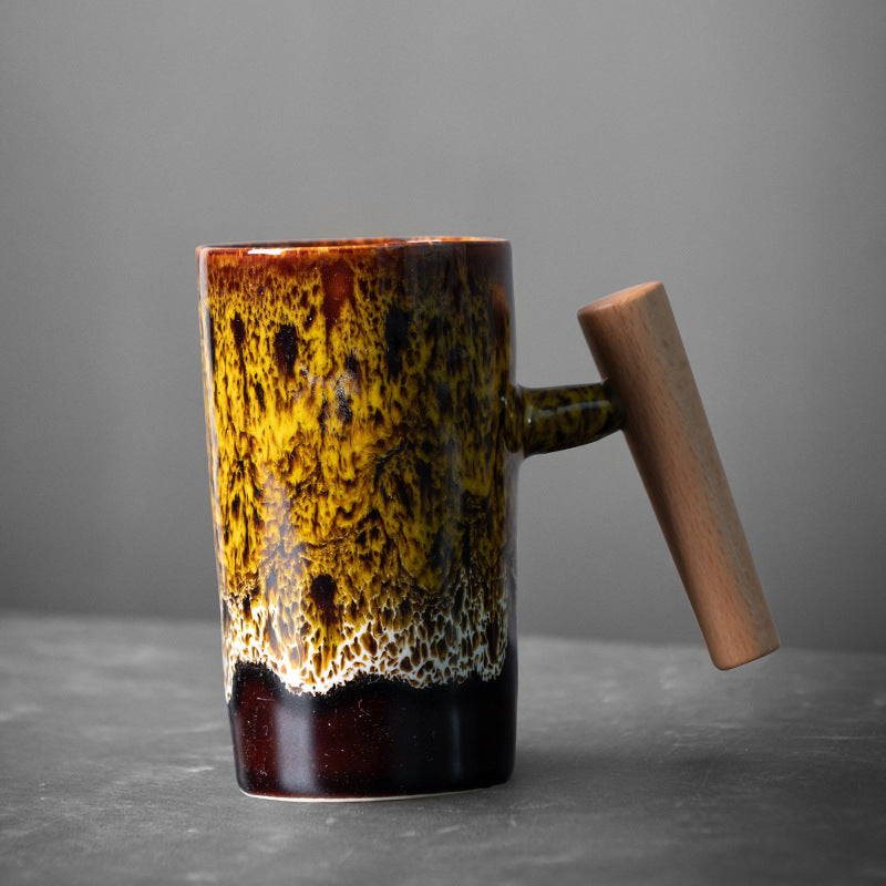Retro Ceramic Mug Household Simple Creative Wooden Handle Japanese Rough Ceramic Couple Coffee Cup Tea Cup Drinking Mug