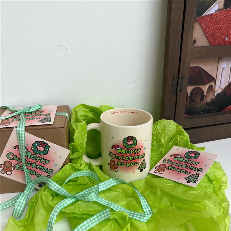 Korean Cream Christmas Mug Cute Puppy High Temperature Mug Couple Model Milk Coffee Mug Gift Set