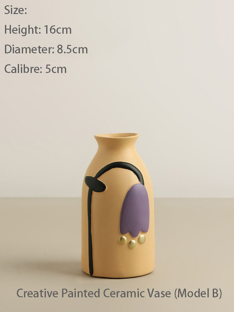 Scandinavian Morandi Painted Ceramic Vase Living Room Flower Arrangement Creative Home Accessories