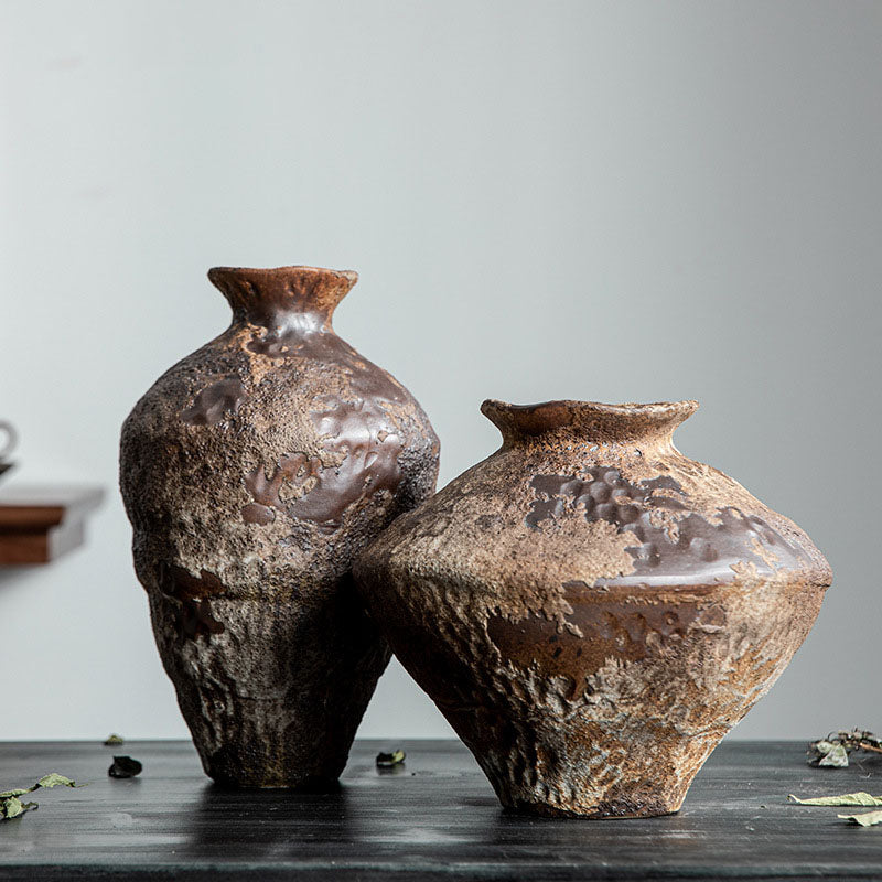 Jingdezhen Retro Nostalgia Ceramic Vase Wabi-Sabi Style Zen Arrangement Flower Arrangement B&B Hotel Handmade Large Rough Pottery Jar