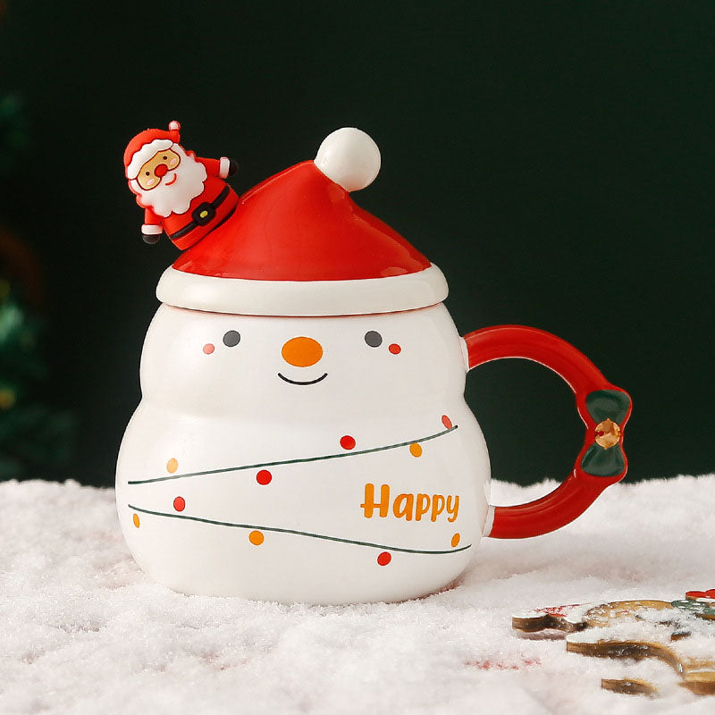 Creative Christmas Ceramic Mug with Lid and SpoonNew cross-border cartoon Father Christmas Mug Gift Mug Gift Set